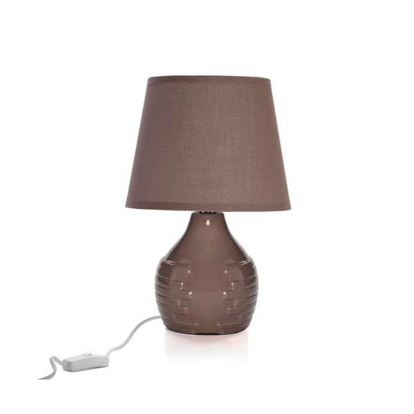 Lámpara de mesa base cerámica marrón tablas relieve Ø14x27h cm