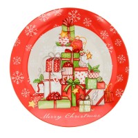 Fuente navidad panettone redonda cerámica regalos rojos y verdes Ø30cm
