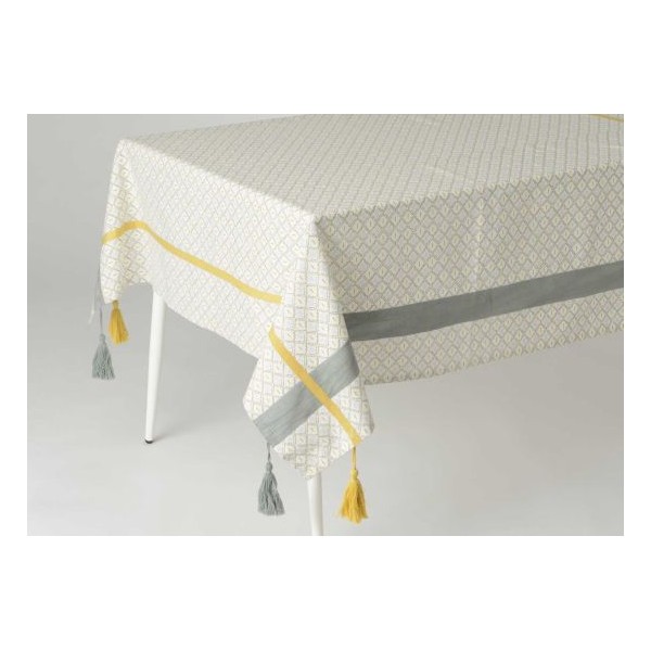 Mantel algodón arabesco línea mostaza Camelia 150x250 cm 