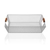 Frutero cesta rectangular metal gris asas madera 35x25x8h cm