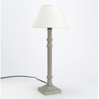 Lámpara de sobremesa pie madera gris envejecido con pantalla blanca Alice 20xh48 cm