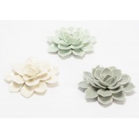 Flor decorativa cerámica Clasico 3 colores blanca, verde y gris Ø10 cm