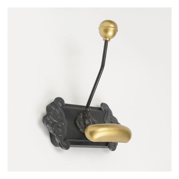 Perchero colgador individual madera negra y dorado remate lateral metálico Casa Flamenca 17x20h cm