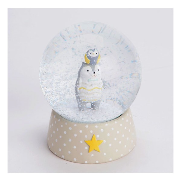 Bola de nieve infantil beige con lunares oso y buho Hibou&Cie