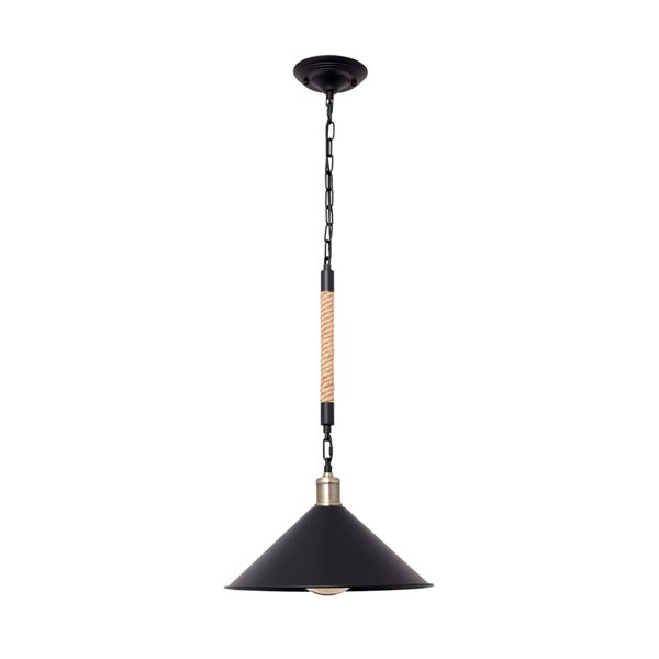 Lámpara colgante metálica negra y cuerda de cañamo Grand Soga 35x72-93h cm