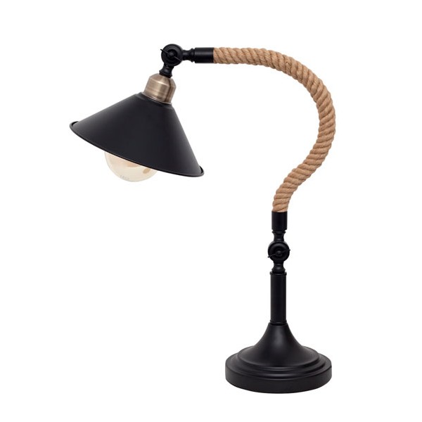 Lámpara de sobremesa metálica negra y cuerda de cañamo Soga 22x42x53h cm