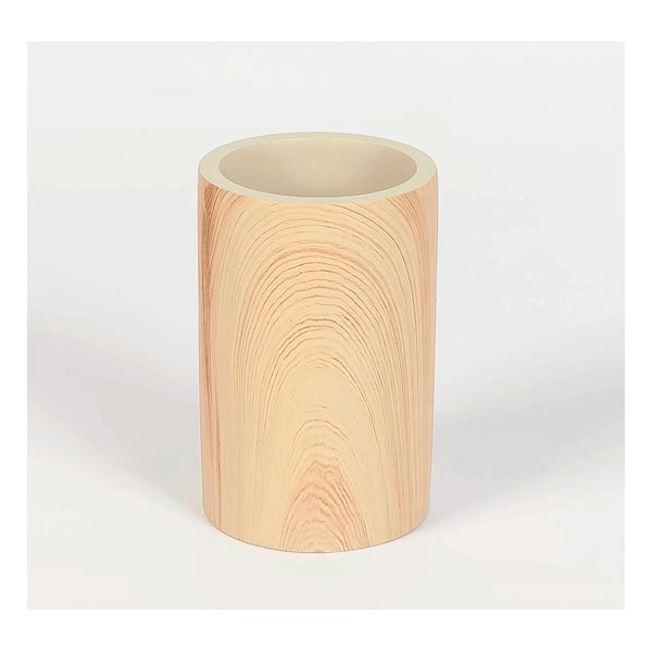 Vaso portacepillos redondo poliresina efecto madera natural Ø7x11h cm
