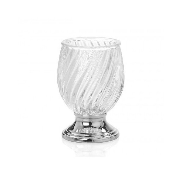 Vaso portacepillos cristal relieve base plateada 7,5x12,5cm
