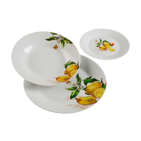 Vajilla porcelana blanca limones con hojas Lemon18 piezas