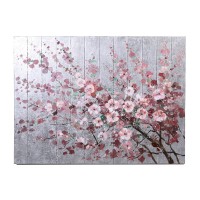 Lienzo cuadro flores rosas sobre fondo pared plateada 120x90 cm