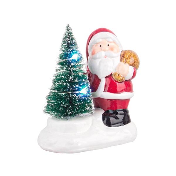 Adorno de Navidad figura Papa Noel con árbol de Navidad y luz led 8x5x10h cm