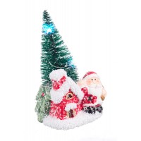 Adorno de Navidad figura árbol de Navidad con casita y Papa Noel con luces led 7x6x11h cm