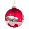 Bola árbol de Navidad cristal roja estampado árboles y casas nevadas 8cm