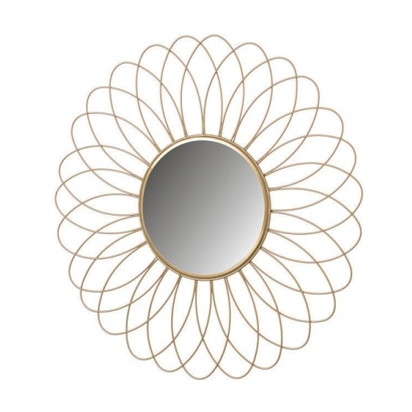 Espejo redondo borde metálico dorado flor 49 cm