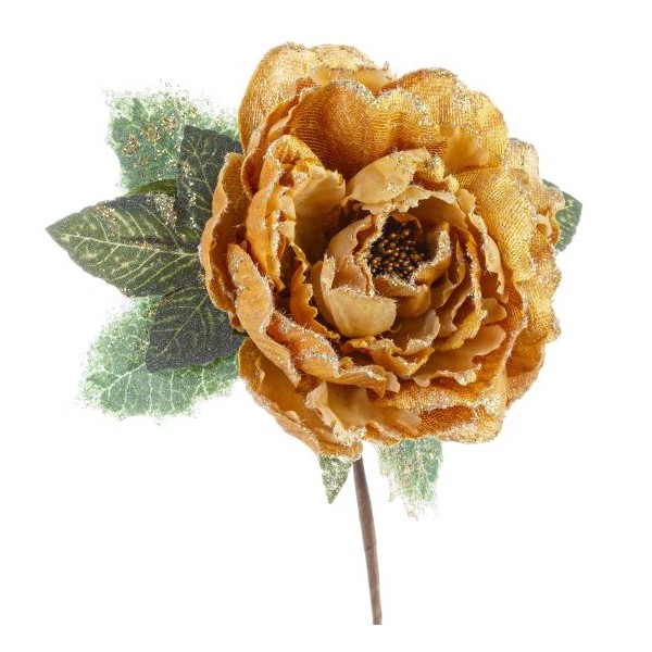 Flor rama navidad Peonia dorada 11x20h cm