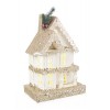 Casita de madera nevada Navideña con porche y luz led Domus blanca y dorada 23x14x32h cm