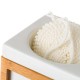 Dosificador jabón cocina cerámico blanco y bambú con estropajero y esponja 15x10x9,50h cm