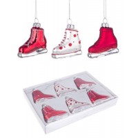 Set 6 adorno árbol de Navidad cristal forma de patines de hielo en rojo y plata 5x5,5h cm