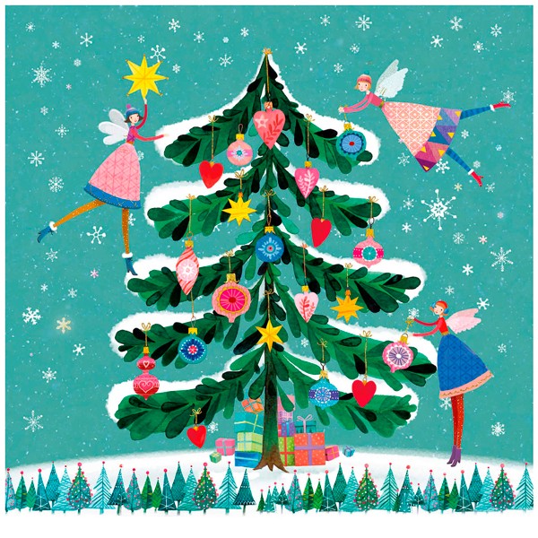Servilletas papel navideñas estampado árbol Navidad con hadas Happy Xmas Tree PPD 33x33cm
