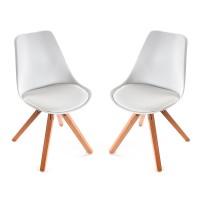 Pack 2 sillas de comedor nórdicas patas madera tapizado polipiel blanca 48x52,5x83h cm