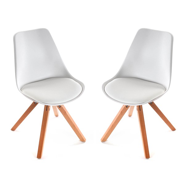 Pack 2 sillas de comedor nórdicas patas madera tapizado polipiel blanca 48x52,5x83h cm