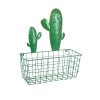 Cesta metal rejilla verde con cactus para pared 33x15x40h cm
