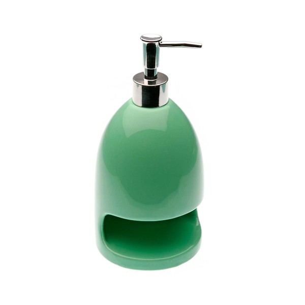 Dosificador jabón cocina + estropajero porcelana verde agua 420 ml