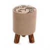 Taburete puff redondo patas madera y textil beige estampado Nº1 30x30x45h cm