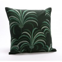 Cojín algodón con relleno fondo verde oscuro con palmeras bordadas 40x40 cm