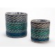 Set 2 cestas maceteros redondos fibra natural azul y verde Esmeralda Ø21x20h y Ø15x18h cm