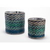 Set 2 cestas maceteros redondos fibra natural azul y verde Esmeralda Ø21x20h y Ø15x18h cm