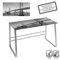 Mesa escritorio cristal templado New York Skyline estampado en blanco y negro 120x60x75cm