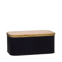 Panera rectangular metálica negra con tapa bambú 30,5x18x13h cm
