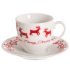Taza café con plato decoración navideña en blanco y rojo
