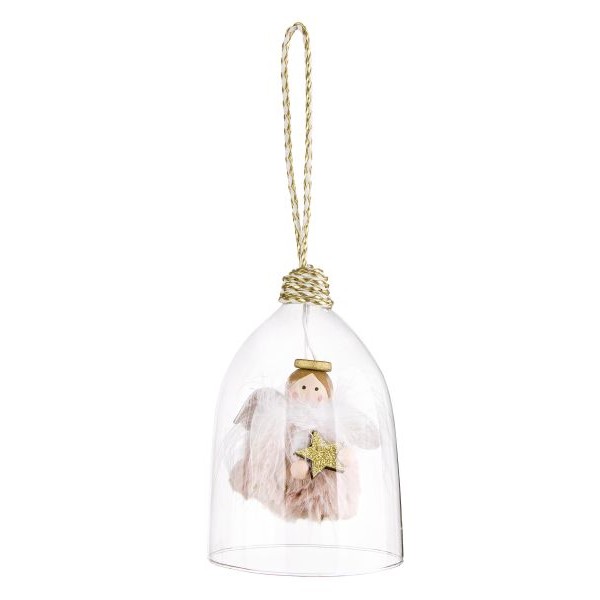 Adorno árbol de Navidad Angel vestido rosa en campana de cristal 8x12x25h cm