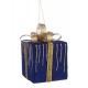 Bola árbol de Navidad forma de regalos azul y dorado 7x7x8h cm