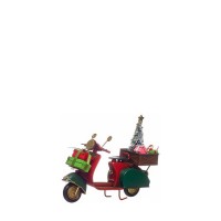 Figura decorativa navideña metálica moto roja con regalos 18x6x16h cm