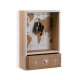 Caja cuelga llaves con cajón madera mapamundi blanco y 6 colgadores Atlas 20x8x30h cm