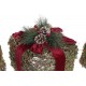 Set 3 paquetes regalo Navidad con luz led de ratan Lazo rojo y verde 27x27x32h cm