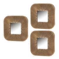 Set de 3 espejos cuadrados marco dorado polipropileno 25x1,80x25 cm