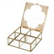 Caja joyero cristal vintage 4 compartimentos y tapa con esquinas metal dorado decorado 15x15,5x5,5h cm