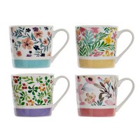 Taza mug con asa porcelana fina new bone decoración flores 4 colores 410ml