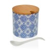 Azucarero redondo cerámica con cuchara estampado azul y blanco Aveiro Ø8x8h cm