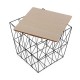 Set 2 mesas auxiliares cuadradas estructura metálica negra y tapa madera 40x39,5h y 34x32,5h cm