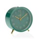 Reloj despertador redondo de sobremesa con pie marco color verde turquesa 9,7x10,3h cm