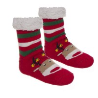 Calcetines andar por casa con borrego rojos estampado reno de Navidad