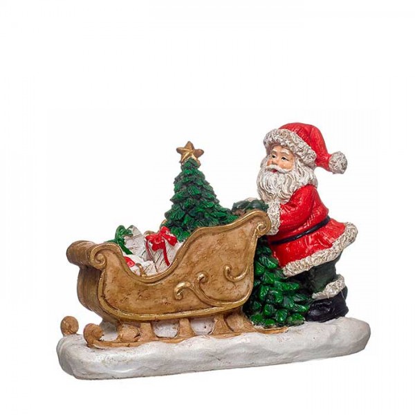 Figura Papa Noel tirando de trineo 7x15,5x12h cm