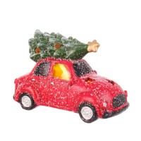 Figura navideña cerámica forma coche con árbol de Navidad con luz led 17x8,5x11,5h cm