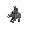 Figura Elefante con 2 crías Resina efecto madera marrón oscuro 26x10x23cm