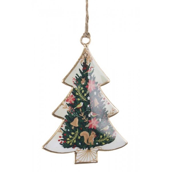 Adorno árbol de Navidad metálico árbol de Navidad antiguo ardillas y pájaros 10x10h cm